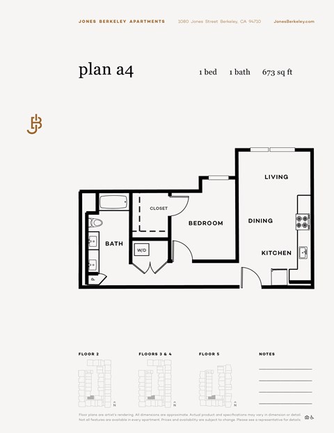 Floor plan for 1 bed, 1 bath, 673 sqft